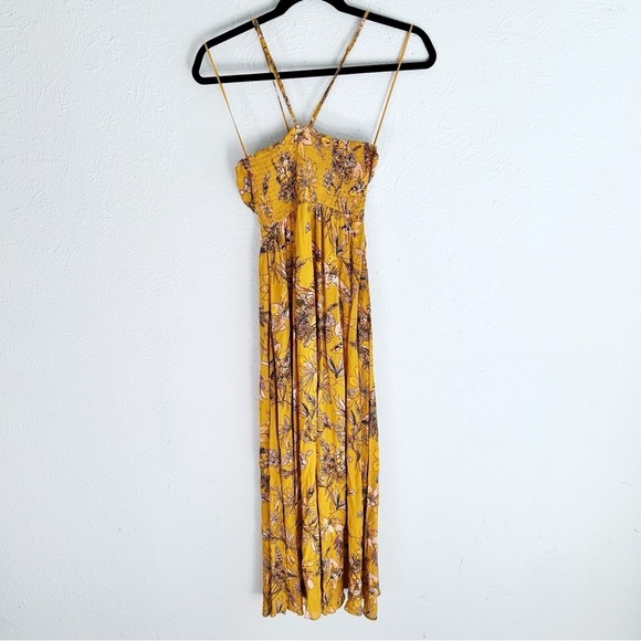 Free People One Step Ahead Yellow Floral Maxi Dress Sz XS - Picture 3 of 4